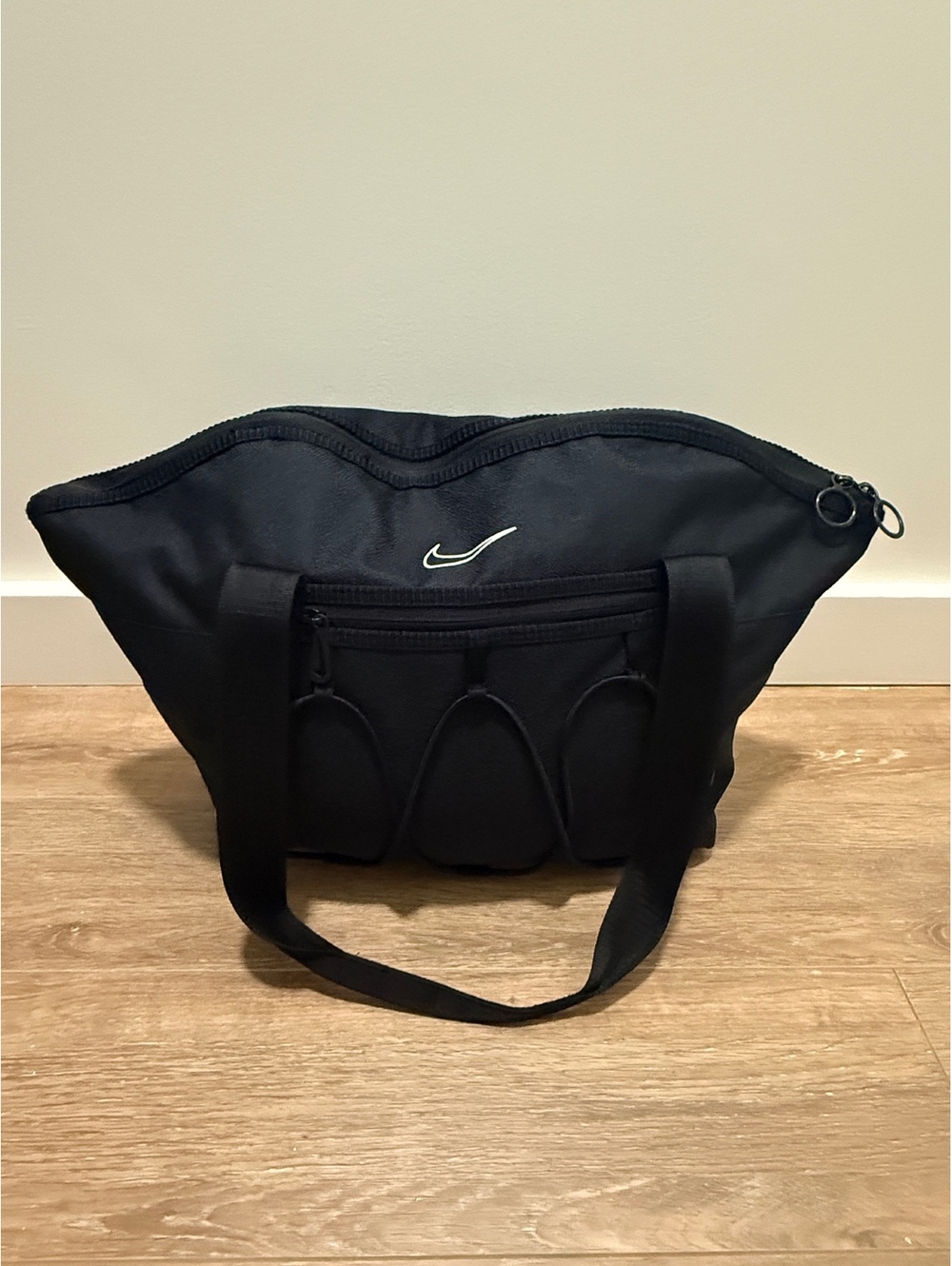 Nike Black Tote Bag with Front Zipper and Elastic Detail
